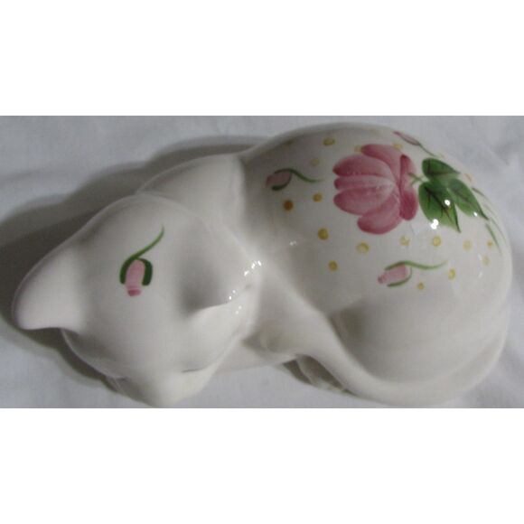 Vintage Lasting Co Products hand painted sleeping kitty cat white pink roses - Picture 2 of 8